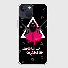 Чехол для iPhone 13 mini с принтом Squid game: guard with M 16 в Новосибирске,  |  | actionadventure | guard | killer | m16 submachine gun | security guard | south korean | squid game | survival game | thriller | web series | автомат м16 | веб сериал | игра в кальмара | игра на выживание | охранник | приключенческий боевик | стра