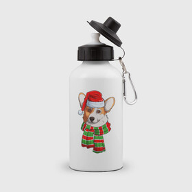 Бутылка спортивная с принтом Новогодний Вельш корги в Новосибирске, металл | емкость — 500 мл, в комплекте две пластиковые крышки и карабин для крепления | christmas | corgi | dog | santa | дед мороз | елка | зима | корги | новый год | рождество | санта | снег | снегурочка | снежинка | собака | собачка | щенок