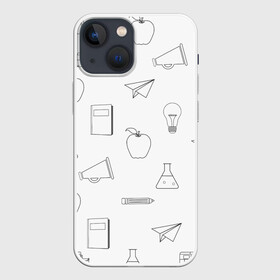 Чехол для iPhone 13 mini с принтом эскизы простые в Новосибирске,  |  | автобус | детский | дневник | карандаш | лампочка | риснок | самолёт | эскиз | яблоко