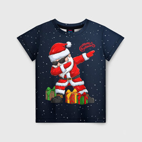 Детская футболка 3D с принтом SANTA DABBING в Новосибирске, 100% гипоаллергенный полиэфир | прямой крой, круглый вырез горловины, длина до линии бедер, чуть спущенное плечо, ткань немного тянется | christmas | dab | dabbing | santa | дед мороз | елка | зима | новый год | подарок | рождество | санта | снег | снегурочка | снежинка
