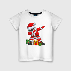 Детская футболка хлопок с принтом Санта Даб   Santa Dab в Новосибирске, 100% хлопок | круглый вырез горловины, полуприлегающий силуэт, длина до линии бедер | christmas | dab | dabbing | santa | дед мороз | елка | зима | новый год | подарок | рождество | санта | снег | снегурочка | снежинка