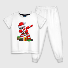 Детская пижама хлопок с принтом Санта Даб   Santa Dab в Новосибирске, 100% хлопок |  брюки и футболка прямого кроя, без карманов, на брюках мягкая резинка на поясе и по низу штанин
 | Тематика изображения на принте: christmas | dab | dabbing | santa | дед мороз | елка | зима | новый год | подарок | рождество | санта | снег | снегурочка | снежинка