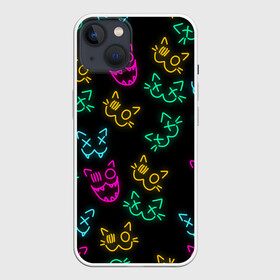 Чехол для iPhone 13 с принтом НЕОНОВЫЕ КОТИКИ   NEON FACES CATS в Новосибирске,  |  | animals | cats | color cats | kitty | neon cats | neon kitty | животные | звери | коты | кошки | неон | неон котики | неоновые коты | радужные коты