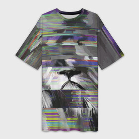 Платье-футболка 3D с принтом Glitch lion 2020 в Новосибирске,  |  | fashion | glitch | lion | vanguard | авангард | глитч | лев | мода