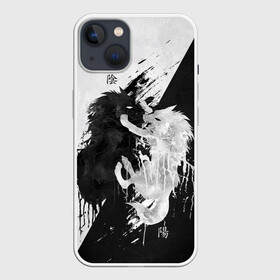 Чехол для iPhone 13 с принтом ИНЬ ЯНЬ ВОЛКИ ЧЁРНО БЕЛЫЙ в Новосибирске,  |  | japan | wild hunt | wolf | yin yang | белый волк | волки | дикие охотники | животные | звери | иероглифы | инь янь | инь янь волки | охота | чёрно белое | чёрный волк | япония