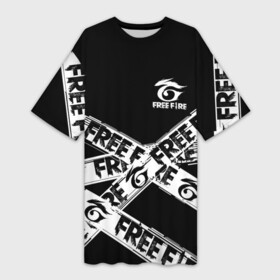 Платье-футболка 3D с принтом GARENA FREE FIRE OFF CYBER LINE STYLE в Новосибирске,  |  | free fire | freefire | garena | garena free fire | гарена | гарена фри фаер | фри фаер | фрифаер