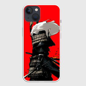 Чехол для iPhone 13 с принтом Самурай сёгун на красном фоне в Новосибирске,  |  | samurai | wano kuni | ниндзя | путь война | самурай | семь самураев | токио | черный самурай | японский самурай