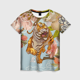 Женская футболка 3D с принтом Китайский тигр | Символ 2022 года в Новосибирске, 100% полиэфир ( синтетическое хлопкоподобное полотно) | прямой крой, круглый вырез горловины, длина до линии бедер | 2022 | 2022 тигр | восточный тигр | восточный узор | иероглиф тигра | китай | китайский пейзаж | китайский тигр | новый год | тигр | тигр 2022 | тигр китайский