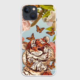 Чехол для iPhone 13 с принтом Тигр и бабочки в Новосибирске,  |  | 2022 | 2022 тигр | бабочка | бабочка и тигр | бабочки | восточный тигр | восточный узор | иероглиф тигра | китай | китайский пейзаж | китайский тигр | новый год | тигр | тигр 2022 | тигр и бабочка