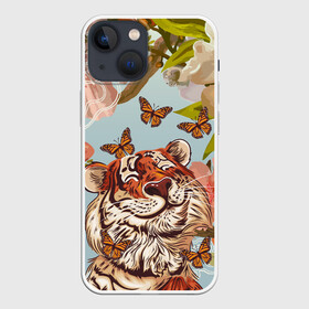 Чехол для iPhone 13 mini с принтом Тигр и бабочки в Новосибирске,  |  | 2022 | 2022 тигр | бабочка | бабочка и тигр | бабочки | восточный тигр | восточный узор | иероглиф тигра | китай | китайский пейзаж | китайский тигр | новый год | тигр | тигр 2022 | тигр и бабочка