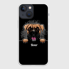Чехол для iPhone 13 mini с принтом Боксёр (Boxer) в Новосибирске,  |  | animal | boxer | bulldog | dog | fighting dog | pit bull | бойцовская собака | боксёр | бульдог | год собаки | друг человека | животное | кинолог | немецкий боксёр | пёс | питбуль | порода собак | собака боксёр | собаковод