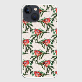 Чехол для iPhone 13 mini с принтом Снегири паттерн в Новосибирске,  |  | зима | зимняя птица | новый год | птица | птичка | снегири | снегирь