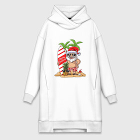 Платье-худи хлопок с принтом Santa on Vibe в Новосибирске,  |  | art | beach | christmas | new year | palm trees | pineapple | sand | santa | santa claus | surfing | vibe | ананас | арт | вайб | новый год | пальмы | песок | пляж | рождество | санта | санта клаус | серфинг