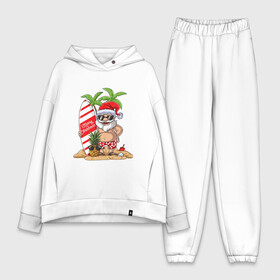 Женский костюм хлопок Oversize с принтом Santa on Vibe в Новосибирске,  |  | art | beach | christmas | new year | palm trees | pineapple | sand | santa | santa claus | surfing | vibe | ананас | арт | вайб | новый год | пальмы | песок | пляж | рождество | санта | санта клаус | серфинг