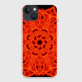 Чехол для iPhone 13 с принтом Огненная мандала в Новосибирске,  |  | абстрактный | абстракция | антистресс | ловец снов | медитативный | медитация | орнамент | плетение | радиальная | узор | этнический