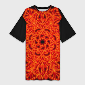 Платье-футболка 3D с принтом Огненная мандала в Новосибирске,  |  | абстрактный | абстракция | антистресс | ловец снов | медитативный | медитация | орнамент | плетение | радиальная | узор | этнический