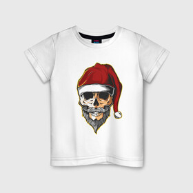 Детская футболка хлопок с принтом Santa Skull в Новосибирске, 100% хлопок | круглый вырез горловины, полуприлегающий силуэт, длина до линии бедер | Тематика изображения на принте: art | beard | hat | santa | skull | арт | борода | санта | череп | шапка