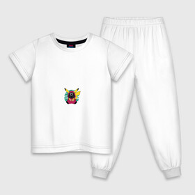 Детская пижама хлопок с принтом Pika game в Новосибирске, 100% хлопок |  брюки и футболка прямого кроя, без карманов, на брюках мягкая резинка на поясе и по низу штанин
 | pikachu | pokemon | squid game | игра кальмара | пикачу | покемон