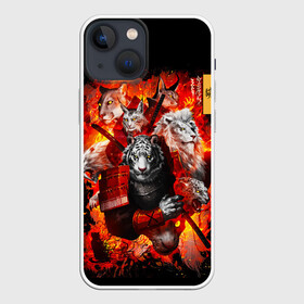Чехол для iPhone 13 mini с принтом Водяной Тигр 2022 и крупные кошки лев, рысь в Новосибирске,  |  | lyon | new year | samurai | tiger | кошка | лев | новый год | путь ниндзя | с наступающим | с новым годом | самурай | сегун | семь самураев | тигр | токио