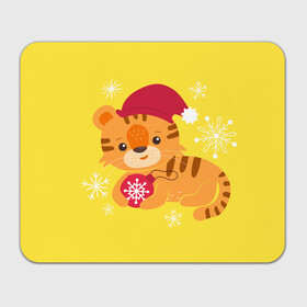 Прямоугольный коврик для мышки с принтом Тигренок. 2022 год в Новосибирске, натуральный каучук | размер 230 х 185 мм; запечатка лицевой стороны | 2022 | christmas | new year | животные | звери | зверюшки | кавай | милота | милый | нг | новогодний | новый год | рождество | тигр | тигренок