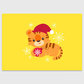 Поздравительная открытка с принтом Тигренок. 2022 год в Новосибирске, 100% бумага | плотность бумаги 280 г/м2, матовая, на обратной стороне линовка и место для марки
 | 2022 | christmas | new year | животные | звери | зверюшки | кавай | милота | милый | нг | новогодний | новый год | рождество | тигр | тигренок