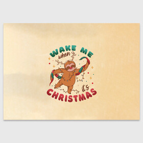 Поздравительная открытка с принтом Новогодний ленивец в Новосибирске, 100% бумага | плотность бумаги 280 г/м2, матовая, на обратной стороне линовка и место для марки
 | 2022 | christmas | new year | животные | звери | зверюшки | кавай | милота | милый | нг | новогодний | новый год | рождество