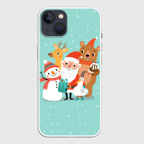 Чехол для iPhone 13 с принтом Звери и Дед Мороз в Новосибирске,  |  | 2022 | christmas | new year | животные | звери | зверюшки | кавай | милота | милый | нг | новогодний | новый год | рождество