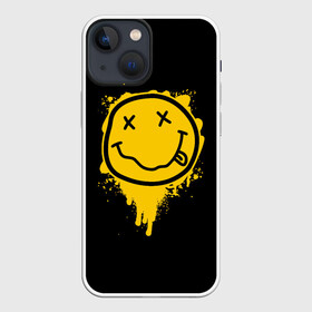 Чехол для iPhone 13 mini с принтом NIRVANA LOGO SMILE, БРЫЗГИ КРАСОК в Новосибирске,  |  | band | cobain | face | kurt | logo | music | nirvana | rock | rocknroll | группа | кобейн | курт | лого | логотип | музыка | музыкальная | нирвана | рожица | рок | рокнролл | символ