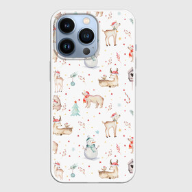 Чехол для iPhone 13 Pro с принтом Паттерн с оленями и медведями в Новосибирске,  |  | 2022 | christmas | new year | животные | звери | зверюшки | кавай | медведь | медвежата | милота | милый | нг | новогодний | новый год | олени | олень | рождество