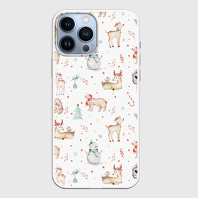 Чехол для iPhone 13 Pro Max с принтом Паттерн с оленями и медведями в Новосибирске,  |  | 2022 | christmas | new year | животные | звери | зверюшки | кавай | медведь | медвежата | милота | милый | нг | новогодний | новый год | олени | олень | рождество