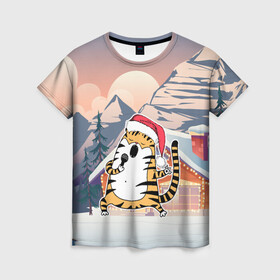 Женская футболка 3D с принтом Тигр поет песни в караоке в Новосибирске, 100% полиэфир ( синтетическое хлопкоподобное полотно) | прямой крой, круглый вырез горловины, длина до линии бедер | 2022 | год тигра | новый год | новый год 2022 | символ года | тигр | тигренок | тигрица | тигры