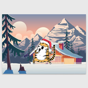 Поздравительная открытка с принтом Тигр поет песни в караоке в Новосибирске, 100% бумага | плотность бумаги 280 г/м2, матовая, на обратной стороне линовка и место для марки
 | 2022 | год тигра | новый год | новый год 2022 | символ года | тигр | тигренок | тигрица | тигры