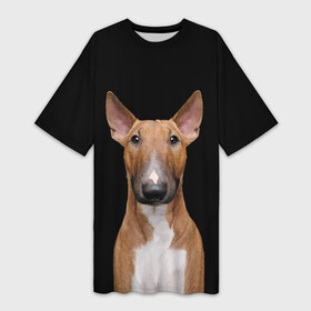 Платье-футболка 3D с принтом Строгий смелый взгляд в Новосибирске,  |  | bull terrier | dog | ears | eyes | muzzle | view | бультерьер | взгляд | глаза | пёс | собака | уши