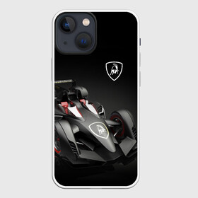 Чехол для iPhone 13 mini с принтом Lamborghini F1 в Новосибирске,  |  | bolid | car | f1 | lamborghini | motorsport | power | prestige | автомобиль | болид | италия | ламборгини | мощь | престиж