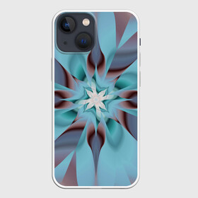 Чехол для iPhone 13 mini с принтом Абстрактный цветок. Голубой. в Новосибирске,  |  | abstraction | blue | flower | fractal | pattern | абстракция | узор | фрактал | цветок