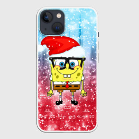 Чехол для iPhone 13 с принтом Новогодний Спанч Боб в Новосибирске,  |  | Тематика изображения на принте: sponge bob | spongebob | губка боб | квадратные штаны | мультфильм | новый год | рождество | санта | сквэр пэнтс | снег | снежинка | спанч боб