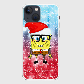 Чехол для iPhone 13 mini с принтом Новогодний Спанч Боб в Новосибирске,  |  | sponge bob | spongebob | губка боб | квадратные штаны | мультфильм | новый год | рождество | санта | сквэр пэнтс | снег | снежинка | спанч боб