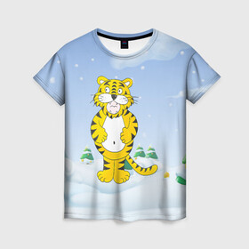 Женская футболка 3D с принтом костюм тигра в Новосибирске, 100% полиэфир ( синтетическое хлопкоподобное полотно) | прямой крой, круглый вырез горловины, длина до линии бедер | 2022 | год тигра | новый год | новый год 2022 | символ года | тигр | тигренок | тигрица | тигры