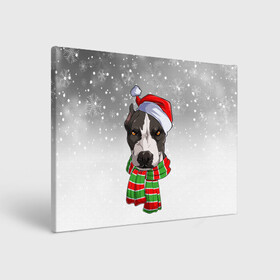 Холст прямоугольный с принтом Новогодний Питбуль   New Years Pit bull в Новосибирске, 100% ПВХ |  | Тематика изображения на принте: christmas | dog | pit bull | santa | дед мороз | зима | новый год | питбуль | рождество | санта | снег | снежинка | собака | собачка | щенок