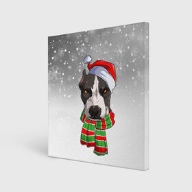 Холст квадратный с принтом Новогодний Питбуль   New Years Pit bull в Новосибирске, 100% ПВХ |  | Тематика изображения на принте: christmas | dog | pit bull | santa | дед мороз | зима | новый год | питбуль | рождество | санта | снег | снежинка | собака | собачка | щенок