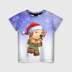 Детская футболка 3D с принтом Новогодний Лабрадор   New Years Labrador в Новосибирске, 100% гипоаллергенный полиэфир | прямой крой, круглый вырез горловины, длина до линии бедер, чуть спущенное плечо, ткань немного тянется | christmas | dog | labrador | retriever | santa | дед мороз | зима | лабрадор | новый год | ретривер | рождество | санта | снег | снежинка | собака | собачка | щенок