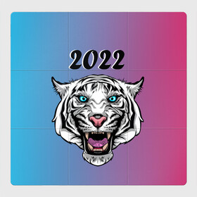 Магнитный плакат 3Х3 с принтом Оскал тигра в Новосибирске, Полимерный материал с магнитным слоем | 9 деталей размером 9*9 см | Тематика изображения на принте: кошка | новый год | оскал | праздник | тигр