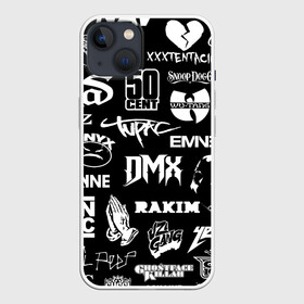 Чехол для iPhone 13 с принтом RAP  HIP HOP LOGOS в Новосибирске,  |  | 2pac | 50 cent | cardi b | dmx | dr dre | drake | eminem | ghostface killah | ghostmane | hip hop | jay z | kizaru | lil peep | migos | nas | notorious big | onyx | outkast | queen latifah | rakim | rap | rappers | run dmc | snoop dogg | tay k | tripple r