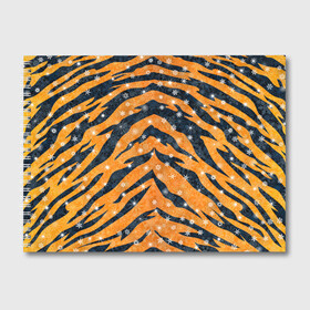 Альбом для рисования с принтом Новогодняя шкура тигра в Новосибирске, 100% бумага
 | матовая бумага, плотность 200 мг. | Тематика изображения на принте: 2022 | новый год | оранжевый | полосатый | полоски | полосы | снег | снежинки | тгриный | тигр