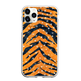 Чехол для iPhone 11 Pro матовый с принтом Новогодняя шкура тигра в Новосибирске, Силикон |  | Тематика изображения на принте: 2022 | новый год | оранжевый | полосатый | полоски | полосы | снег | снежинки | тгриный | тигр