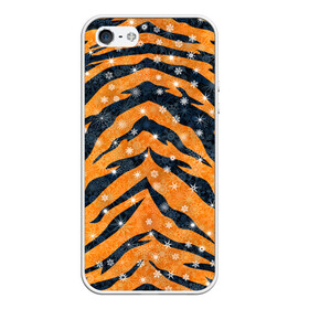 Чехол для iPhone 5/5S матовый с принтом Новогодняя шкура тигра в Новосибирске, Силикон | Область печати: задняя сторона чехла, без боковых панелей | Тематика изображения на принте: 2022 | новый год | оранжевый | полосатый | полоски | полосы | снег | снежинки | тгриный | тигр
