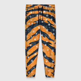 Женские брюки 3D с принтом Новогодняя шкура тигра в Новосибирске, полиэстер 100% | прямой крой, два кармана без застежек по бокам, с мягкой трикотажной резинкой на поясе и по низу штанин. В поясе для дополнительного комфорта — широкие завязки | 2022 | новый год | оранжевый | полосатый | полоски | полосы | снег | снежинки | тгриный | тигр