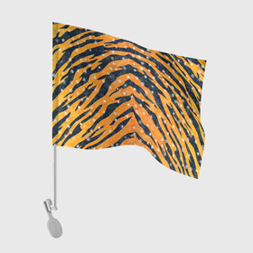 Флаг для автомобиля с принтом Новогодняя шкура тигра в Новосибирске, 100% полиэстер | Размер: 30*21 см | 2022 | новый год | оранжевый | полосатый | полоски | полосы | снег | снежинки | тгриный | тигр