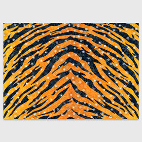 Поздравительная открытка с принтом Новогодняя шкура тигра в Новосибирске, 100% бумага | плотность бумаги 280 г/м2, матовая, на обратной стороне линовка и место для марки
 | 2022 | новый год | оранжевый | полосатый | полоски | полосы | снег | снежинки | тгриный | тигр
