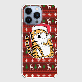 Чехол для iPhone 13 Pro с принтом Рождественский удивленный тигр в Новосибирске,  |  | 2022 | год тигра | новый год | новый год 2022 | символ года | тигр | тигренок | тигрица | тигры